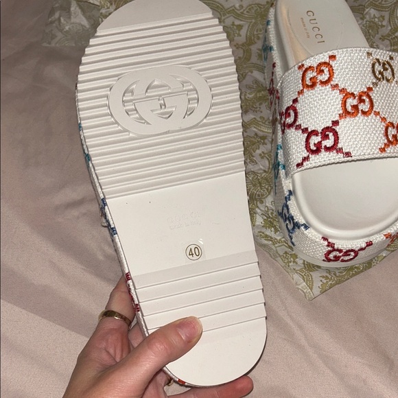 Gucci Women's GG White and Multicolor Slide Sandals - Picture 6 of 6